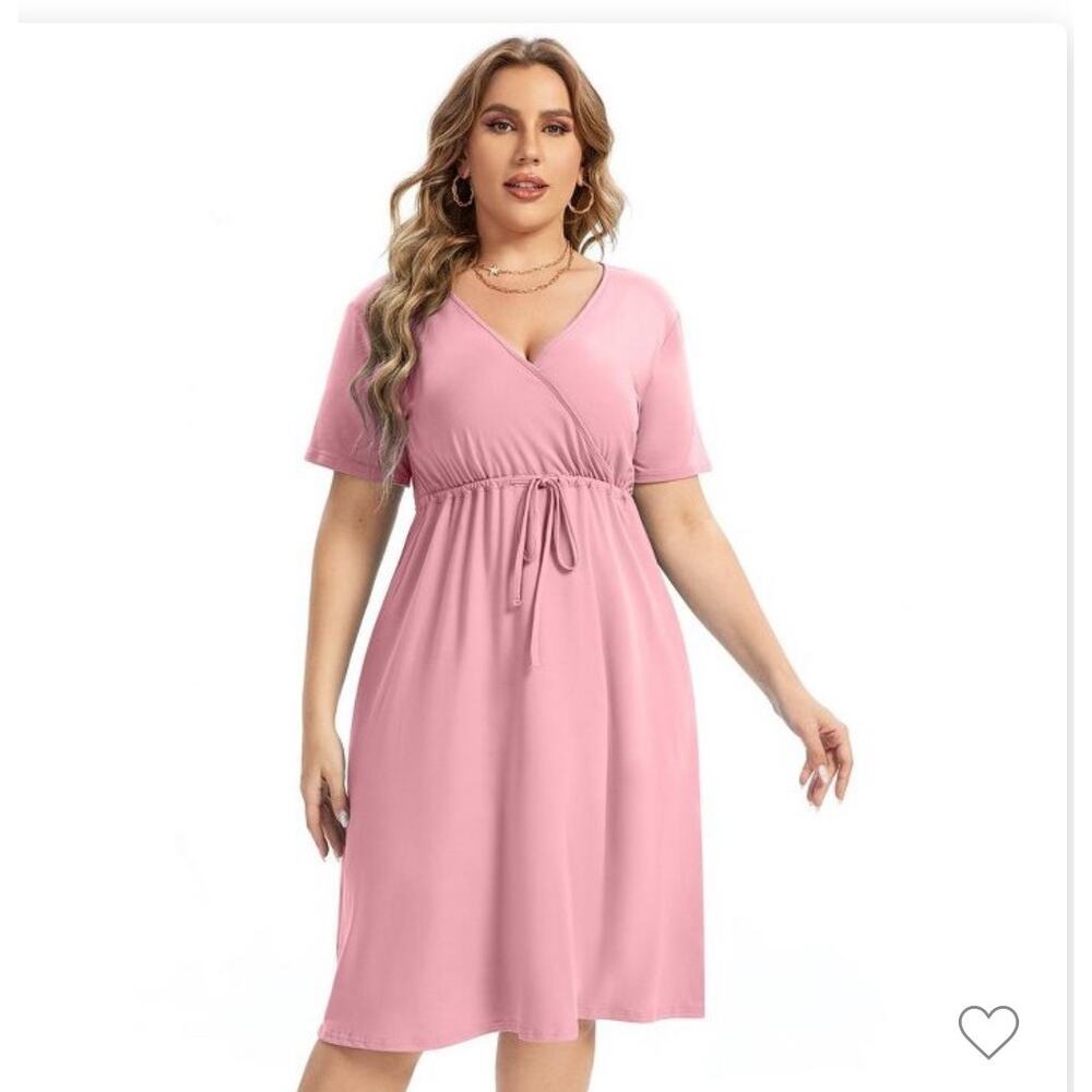 Pink/ Mauve Knee Length Summer Dress, Wrap V Neck- Amzplus- Plus Size 3XL- NWT